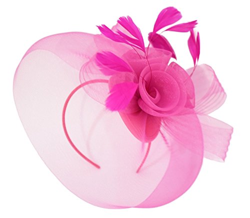 Caprilite Hot Pink Fuchsia Fascinator Headband Veil Wedding Ascot Races Net Hat Feathers Hatinator One Size