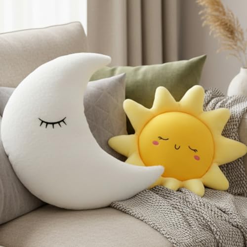 HyDren 2 Pcs Sun and Moon Plush Pillow 20.8 17.7 Decorative Sofa Cushion Cute Soft Stuffed Throw Pillow Baby Children Nursery Decor Plush Toy Birthday Gift for Home Room Car Floor Decor