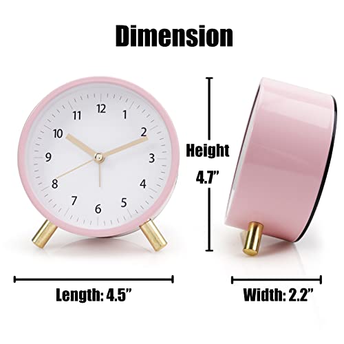 Aolox Alarm Clock 4.5" Bedside Analog Alarm Clock For Bedroom Battery Operated Round Clock With Backlight, Pink #TOP4