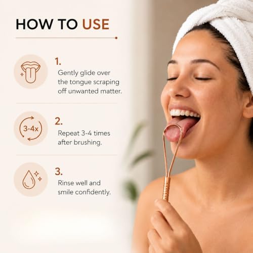 Image of Habbits Copper Tongue Cleaner | For Fresh Breath & Bacteria Removal | Improved Taste buds & Oral Hygiene | Easy to Use | 100% Pure Indian Copper Tongue Scraper To Prevent Bad Breath