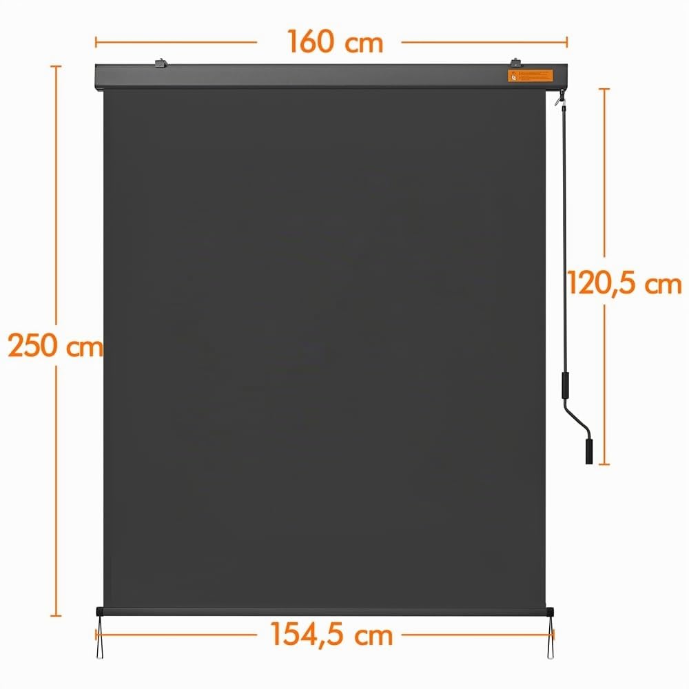 Yaheetech Store Enrouleur 250 × 160 cm Store Vertical Store Occultant avec Manivelle pour Protection Solaire Balcon Terrasse Restaurant Jardin Café Gris Foncé