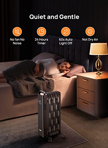 Rellorus Radiator Heater, Space Oil Filled Heater 1500W, 4 Modes, 24H Timer, Adjustable Thermostat, Quiet, Electric Portable Heater With Remote For Home, Office, Bedroom, Indoor Use #TOP3