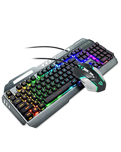 RAEGR RapidGear X70 Gaming Keyboard & Mouse Set | Made of Aluminium Body | 4 Choices of Adjustable DPI | 3 Rainbow Lighting Modes, Instant Media Access | Gaming Mouse for PC/Laptop/Mac – RG10359 Grey