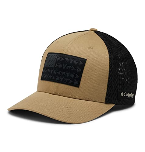 Columbia PHG Mesh-Ballkappe mit Jagdwild-Flagge, mittlere Krone, Sahara/Schwarz, Größe L/XL
