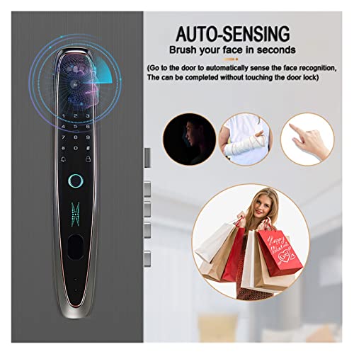 Fechadura de porta facial 3D inteligente Segurança e monitor de câmera Senha de impressão digital in