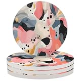 Soft Blob Dot Artwork 4 Pack Ceramic Drink Coasters with Cork Back, Absorbent Round Coasters for Hot Cold Beverages, Non-Slip Waterproof Cups Table Mats for Tables, Kitchen