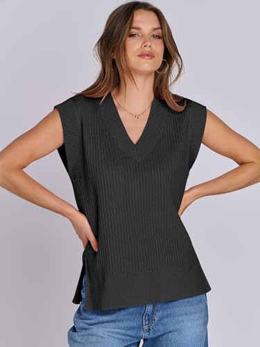 ANRABESS Womens V Neck Sweater Vest Oversized Sleeveless Tops Casual Ribbed Knit Loose 2025 Summer Tank Top Outfits Clothes3