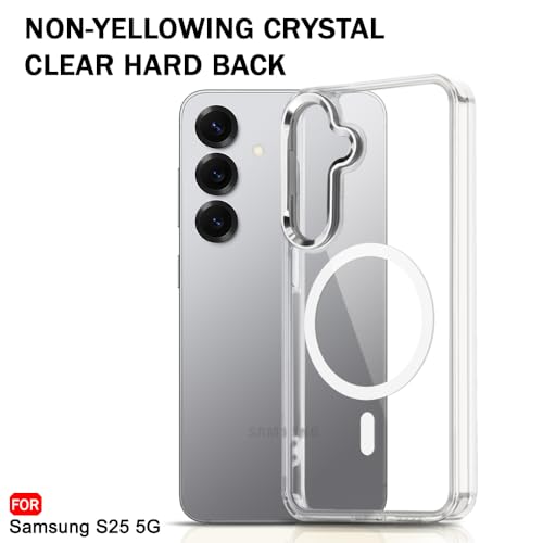 Image of TheGiftKart Hybrid Back Cover Case for Samsung Galaxy S25 5G | Built-in Stand | Shockproof Hard Case Cover for Samsung Galaxy S25 5G (PC & TPU, Clear Back, MagSafe Compatible, Transparent Sides)