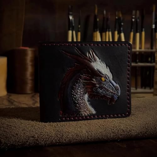 Fantasy Flying Dragon Wallet, RFID Men's Bifold Wallet, Genuine leather wallet, Biker Wallet, Embossed wallet, Leather Purse, Handmade wallet, Airbrush Art, Custom wallet, Personalized wallet3