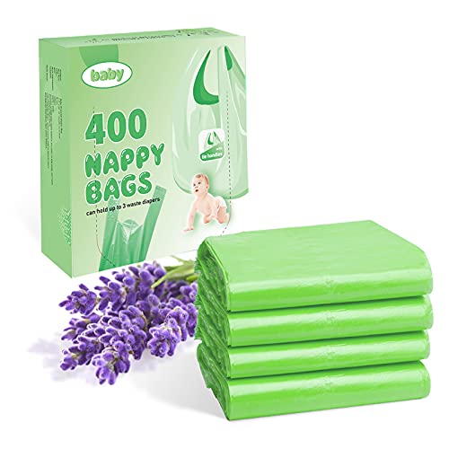 Baby Disaposal Diaper Bags - 400 Count Unscented Diaper Sack With Easy Tie Handle, Must Have For Baby Nursary, Eco-Friendly Environmental Waste Bag, Poop Bag (Green) #TOP1