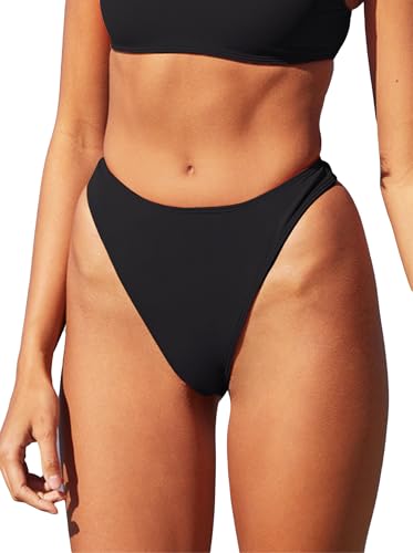 Women Ruched Back Cheeky Bikini Bottom Brazilian Sexy High Cut Swim Bottom High Rise Bathing Suit Bottom