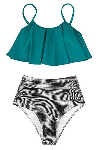 CUPSHE-Damen-Bikini-Set-Falbala-Rueschen-High-Waist-Bauchweg-Bademode-Zweiteiliger-Badeanzug