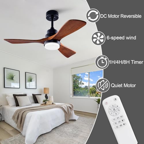 BOOMJOY Dimmable 60 Inch Large Outdoor Ceiling Fans with Lights and Remote, 3 Blade Wood Big Outdoor Ceiling Fans for Patios, Black Walnut Bedroom Ceiling Fan with Light, DC Motor by BOOMJOY - Image 4