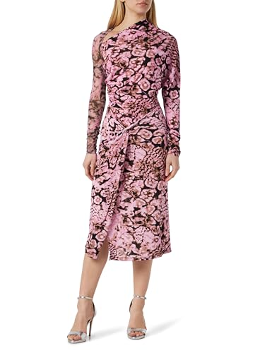 Pinko ARTEMIDE Korallskanner Print Jersey Klänning med OFÖRBÄTTBAR Tyll, Uy6_rosa/svart/beige, S