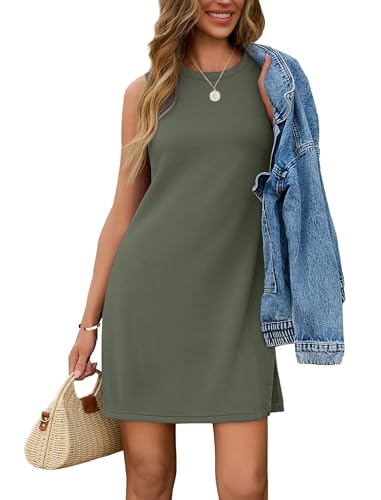 Sampeel Women Dresses 2025 Summer Spring Casaul Sundresses Tank Dress Crewneck Beach Vacation Clthes Green L