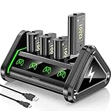 【Carga rápida y duradera】: Los paquetes de baterías recargables de Xbox incluidos se pueden recargar más de 3000 veces, lo que es amigable con el medio ambiente. Se necesitan de 3 a 4 horas para cargar completamente la batería agotada y cada batería de Xbox permite de 15 a 20 horas de juego. El diseño especial del cargador de batería Xbox permite cargar 4 baterías xbox one de forma simultánea o individual.