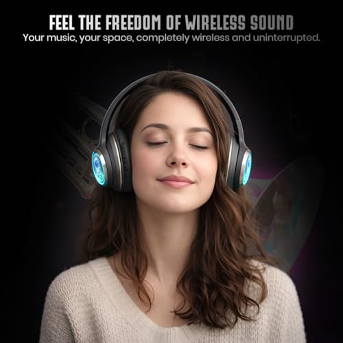 Image of PunnkFunnk Astro Junior Wireless Bluetooth Headphones with BT 5.3, Noise Cancelling, Hi-Res Audio, 40mm Drivers, Deep Bass, Memory Foam Ear Cushions, Over-Ear Headset for Kids, Teens & Adults (Black)