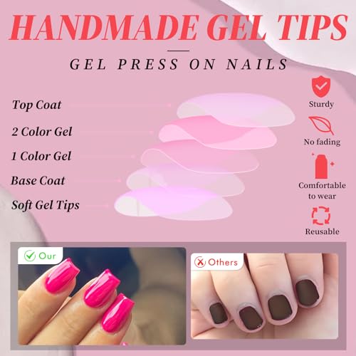 Bellelfin Square Press on Nails Short, 120Pcs Glossy Hot Pink Fake Nails Full Cover Acrylic Nail Press ons Reusable Glue on Nails Solid Color Artificial False Nail for Women Girls - Thumbnail 4