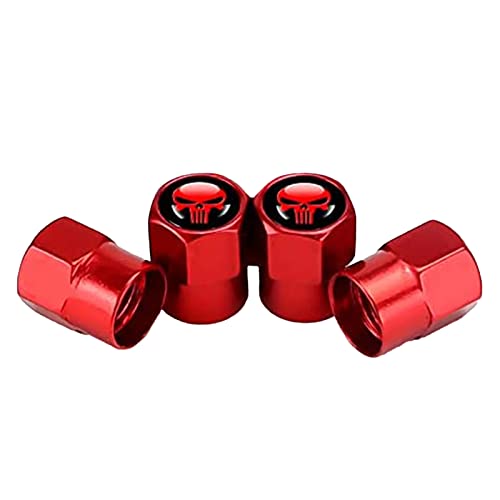 Sodcay Pack-4 Dust Caps For Car Tires, Skull Logo Tire Valve Stem Caps, Aluminum Tire Valve Seal Cap Accessories With O Rubber Ring, Compatible With Cars, Suvs, Bike, Trucks, Motorcycles (Red) #TOP10