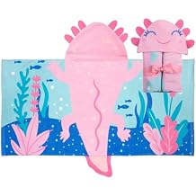 Stephen Joseph, Kids Hooded Beach Towel for Girls & Boys 3-8 Years, Toddler Poncho Bath Towel with Hood, Soft Absorbent Cotton, Large 46x 23.5, Axolotl