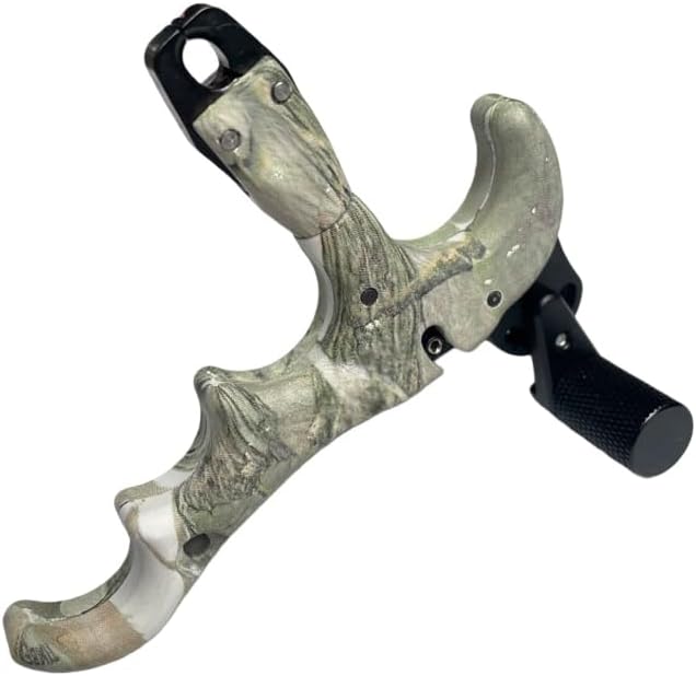 1pcs 4-Finger Release Aid with Camouflage 360° Rotating Head - Adjustable Sensitivity Metal Hook for Compound Bow & Bowfishing