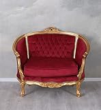 Kanapee Sofa Rokoko roter Samt Antik Sessel vergoldet Massivholz Barock Sitzbank cat703a35 Palazzo Exklusiv