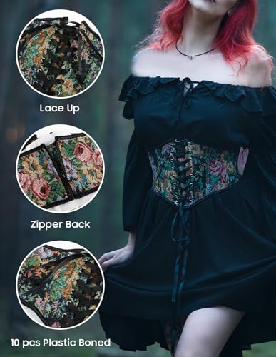 Image of Scarlet Darkness Corset Belt for Women Floral Lace Up Boned Underbust Corset Waist Belts