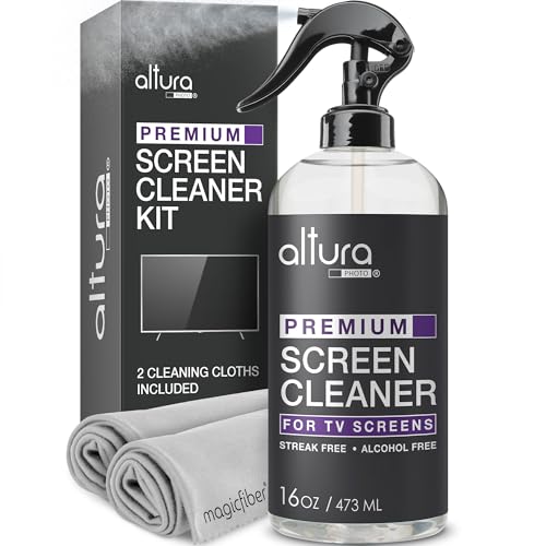 Screen Cleaner Spray & Wipe Kit (Streak & Scratch Free) Computer Screen Cleaner + 2 Microfiber Cleaning Cloths Cleaning Kit LCD LED OLED Touchscreen Flat Smart TV Monitor Laptop Electronics Car 16oz