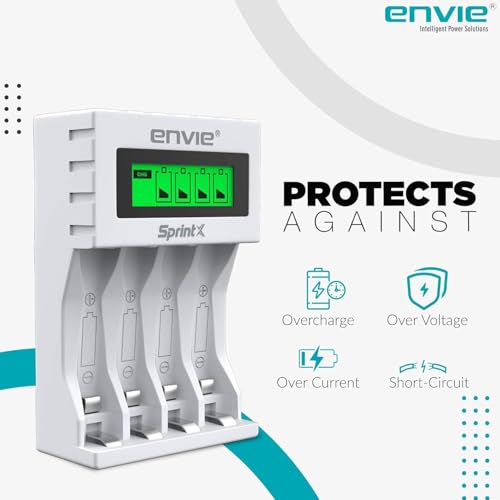 Image of Envies (ECR11MC + 1000 4PL) SprintX Ultra Fast Rechargeable Batteries Charger for AA & AAA Ni-Cd with 4xAA1000mah Rechargeable Batteries, with Over Charge Protection