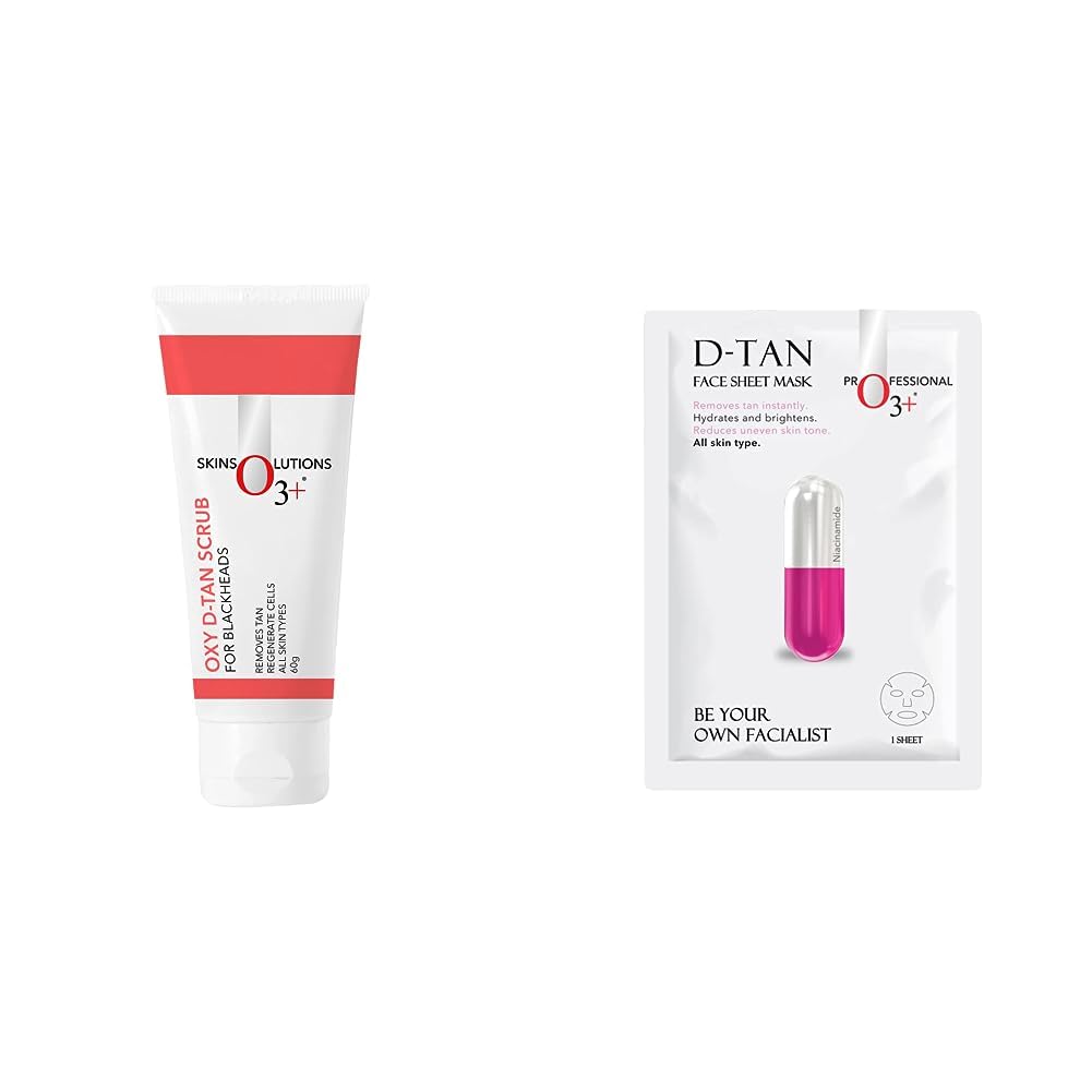 O3+ Oxy D-Tan Scrub 60g for Blackheads & Glowing Skin & O3+ Facialist Dtan Face Sheet Mask (30g) Combo-image-10
