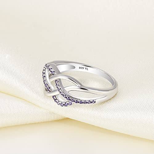 Yl Celtic Knot Rings 925 Sterling Silver Twisted Knot Ring 18K White Gold Plated Created Amethyst Infinity Statement Rings-Size5 #TOP5