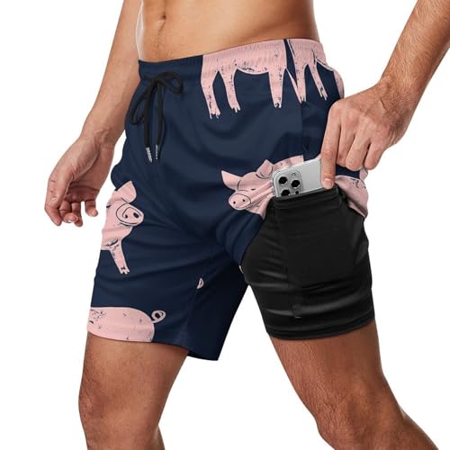 Cute Pigs Beach Shorts for Men Swim Trunks Quick Dry Swim Shorts with Compression Liner Pocket2