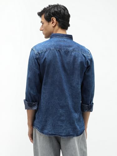 Image of Urbano Fashion Men's Regular Fit Full Sleeve Washed Denim Shirt