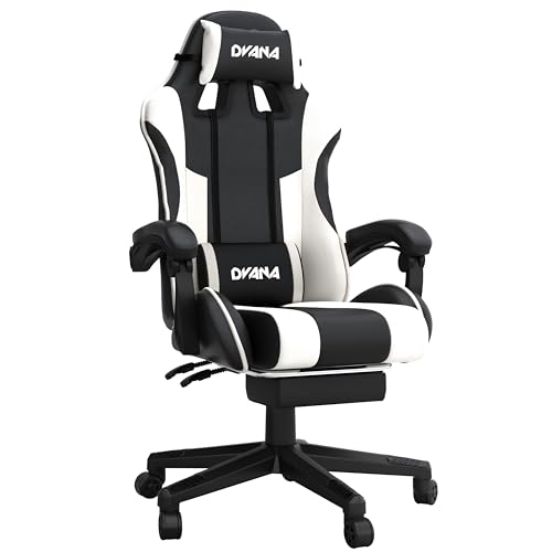 Computer Gaming Chair, Ergonomic Office Chair, Height Adjustable Gaming Chairs for Adults, Swivel Gaming Chair with Lumbar Support and Footrest Fit for Office and Gaming - White
