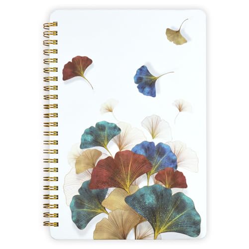 Mlife Notizbuch A5 Liniert Spiralbindung,160Seiten,100 g/m²Journals,8.5 'X 6' Notizblock Ringbuch,Notizbücher mit Taschen,Elastisch für Tagebuch für Erwachsene&Bullet Journal(Ginkgo)