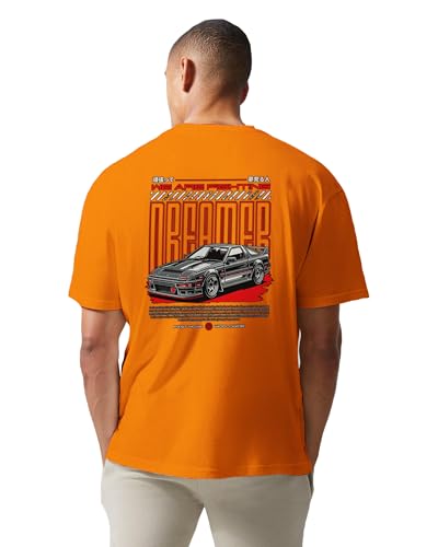 Image of Buy That Trendz Mens Oversized Tshirt Black & White Car Printed Crew Neck Cotton Drop Shoulder Half Sleeve Stylish Tshirt