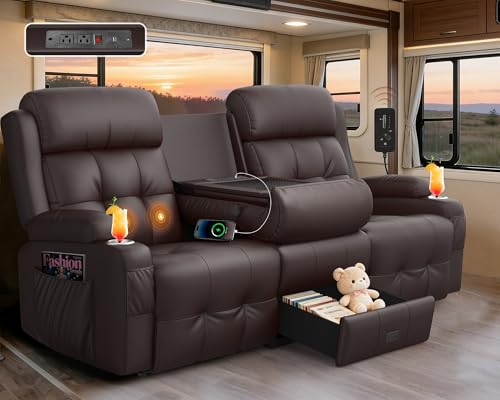 Tiooii RV Loveseat Recliner Sofa, Wall Hugger Reclining RV Couch with USB
