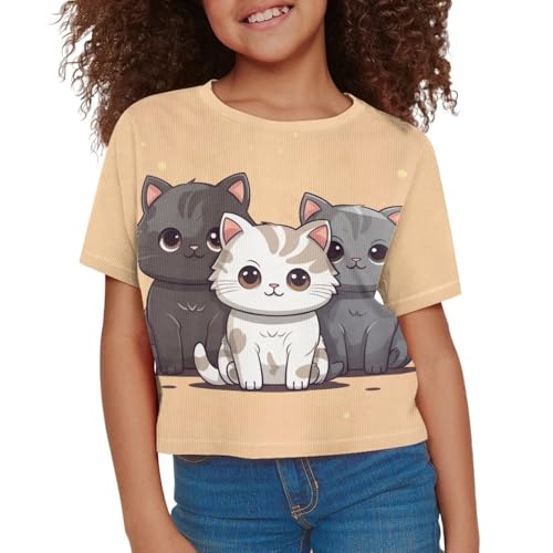 Image of Girl Crop Top Shirts for Summer Cute T Shirts Short Sleeve Tees for Kids 5-16