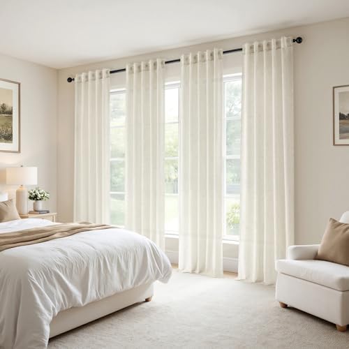MIULEE Natural Back Tab Linen Curtains 4 Panels 42W x 84L - 1