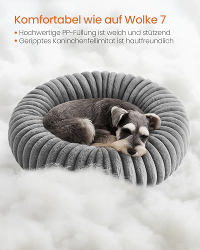 Feandrea Hundebett, großes Katzenbett, 70 cm Durchmesser, Hundekörbchen, Hundekissen waschbar, weiche Polsterung, rutschfest, Taubengrau PGW303GD01