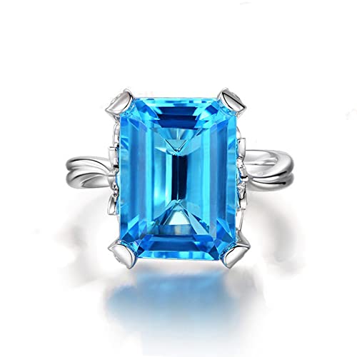 925 Anillo de joyería Aquamarine Sapphire Party Rings Joya Woman Boda