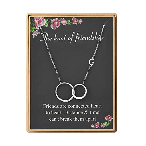 SANNYRA The Knot of Friendship Necklace Initial Two Interlocking Infinity Double Circles Necklace Letter G Friend Jewelry for Women