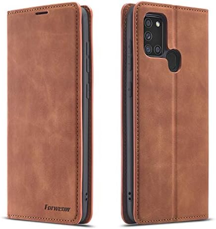 EYZUTAK Premium PU Leather Flip Folio Case for Samsung Galaxy A21S, Protective Case with Kickstand Card Slot Magnetic Closure Shockproof Wallet Cover for Samsung Galaxy A21S - Brown