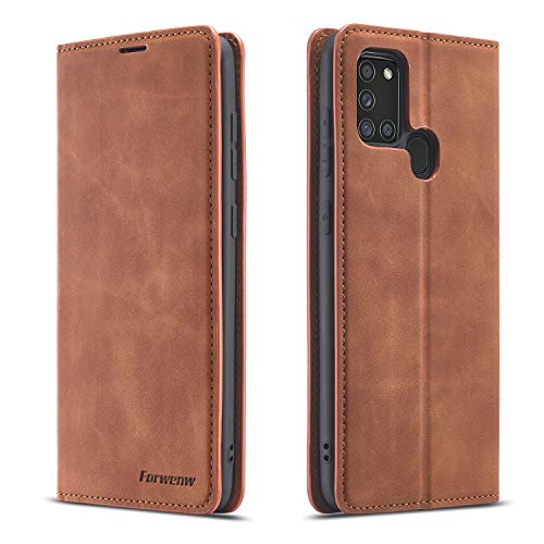 Eyzutak Premium Pu Leather Flip Folio Case For Samsung Galaxy A21S, Protective Case With Kickstand Card Slot Magnetic Closure Shockproof Wallet Cover For Samsung Galaxy A21S - Brown #TOP4
