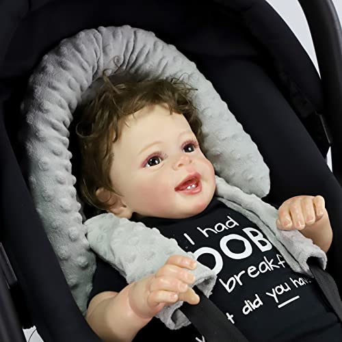 Image of Pea Pod Car Seat Head Support Infant Baby Carseat Head Support & Strap Covers for Newborns Ultra Soft Minky Dotted Fabric Infant Car Seat Cushion Perfect for Baby Carseats, Strollers, and Bouncers
