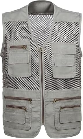 Kamizelki Outdoor Multi Pocket Męska profesjonalna kamizelka fotograficzna Kamizelka z aparatem Dyrektor Dziennikarska Kamizelka z siatki(Beige,4XL)
