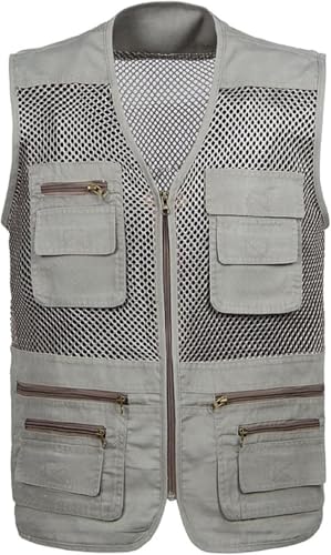 Kamizelki Outdoor Multi Pocket Męska profesjonalna kamizelka fotograficzna Kamizelka z aparatem Dyrektor Dziennikarska Kamizelka z siatki(Beige,4XL)
