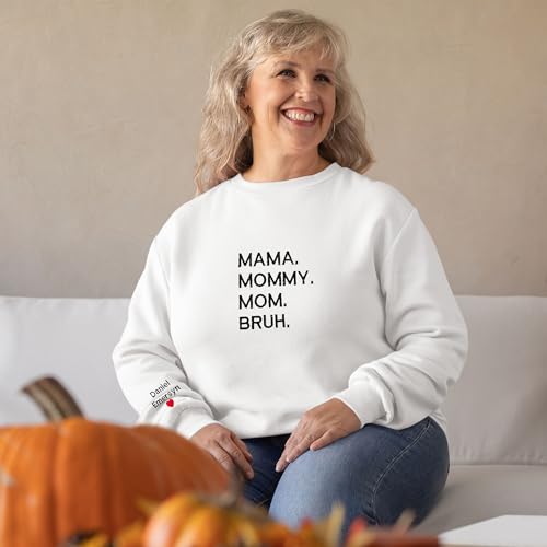 GodLover Custom Embroidered Mama Sweatshirt, Personalized Mom Heart on Sleeve, Mom Crewneck with Kids Name, Gift for Mommy, Women, Mothers Day, Christmas - Thumbnail 4