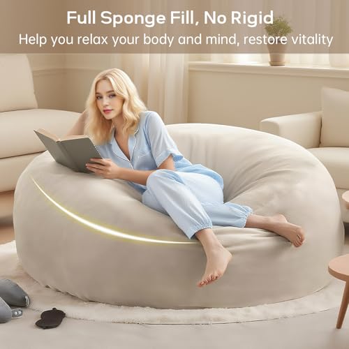 Image of 6FT,jumbo bean bag chair for adults，bean bag with filler included，Comfortable and soft flannel cover, removable and washable, oversized bean bag, suitable for living room and bedroom.(Apricot, 6 Foot)