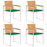 Montage 10 min, livraison complète: vis inox fournies, patins antidérapants protègent votre terrasse; lot de 4 chaises de jardin + 4 coussins verts interchangeables pour créer un salon de jardin extérieur harmonieux